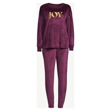 Joyspun Women's Velour Pajama Sleep Set with Eye Mask-Metro Burgundy- La 12-14 