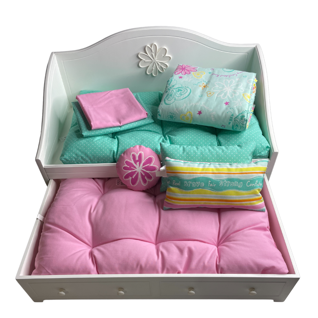 AMERICAN GIRL Dreamy Trundle White Wooden Bed RETIRED Mattress Blanket Cushions eBay