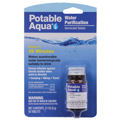 Potable Aqua Water Purification Tablets - Includes 50 Tablets Camping Hunting