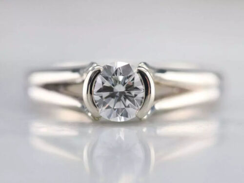 3Ct Round Cut Real Moissanite Split Shank Solitaire Wedding Ring 14K White Gold