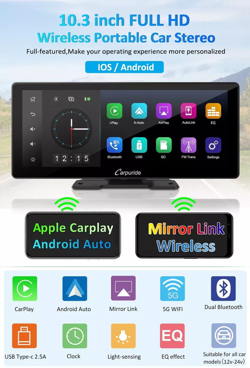 Carpuride W103Pro Dual Bluetooth Car Stereo Wireless Apple Carplay Android  Auto