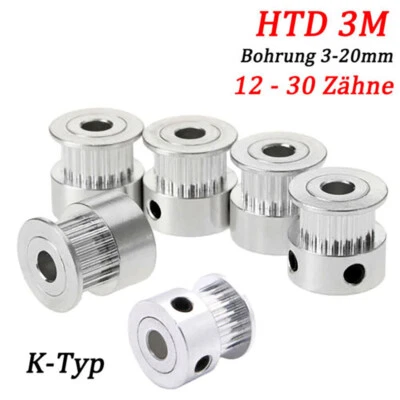 MARKENLOS HTD 3M Zahnriemenscheibe K-typ 12~30 Zähne 3mm~20mm Bohrung, für 10/ 15mm Breite