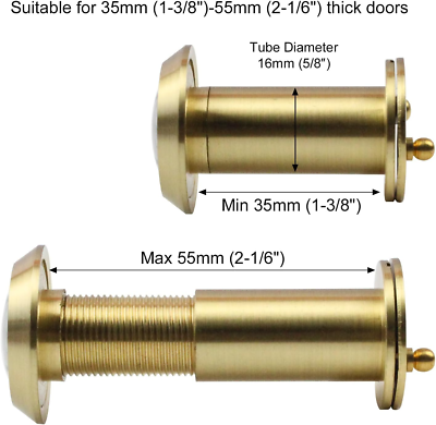 Uxcell Solid Brass 220-Degree Door Viewer Peephole With Cover – Fits 2.32 To 3.54 Inch Thick Doors, Polished Gold Finish, 2 Pack
