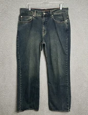 Perry Ellis Jeans Mens 34X30 Blue Denim 5 Pocket Straight Fit Cotton Mid Rise