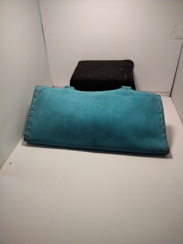 Banana Republic Boat and Tote Bag Suede Purse Handbag Turquoise Vintage RARE - Picture 8 of 13