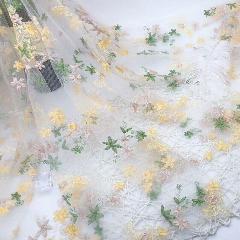 Lace Floral Embroidery Fabric Sheer Tulle Voile Mesh for Dress Curtain DIY  Craft