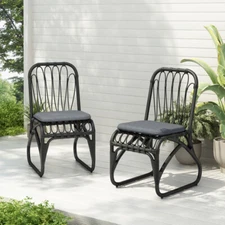 PE Wicker Dining Chairs with Washable Cushion Set of 2, Outdoor Rattan Chairs