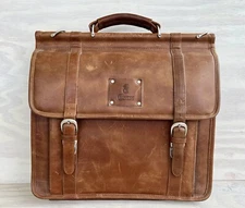 VNTG Chippewa Attache Expandable Brown Distressed Leather Top Handle Briefcase