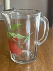 Vintage MCM 1950’s Juice Pitcher Glass With Cherries Anchor Hocking