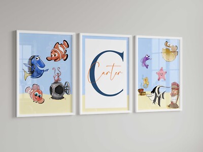 Personalisierte Nemo-Drucke, Nemo-Schlafzimmerdruck (3er-Set) Kinderzimmer-Drucke Disney