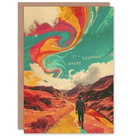 Natur Pfad Wandern Bunt Psychedelisch Geburtstagskarte