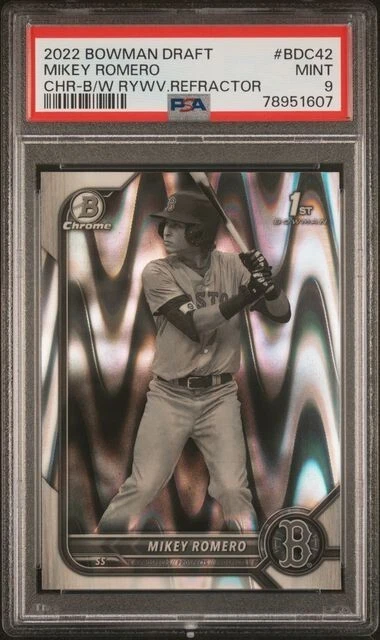2022 Bowman Draft Chrome Mikey Romero Black & White RayWave #BDC42 PSA 9