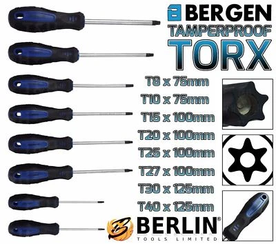 US.PRO BY BERGEN US PRO Tamperproof TORX Magnetic Screwdriver Set Star Set T8-T40 Torx Drive 8pc
