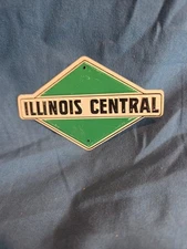 1950's Post Cereal Metal Emblem ILLINOIS CENTRAL Embossed Green White 