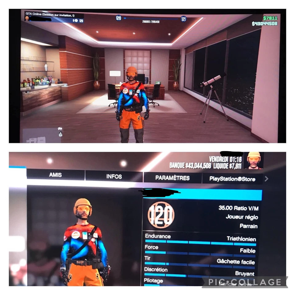 Compte GTA V sur PS4 PS5 / Niveau 120 / 43 Millins / Tout débloqué