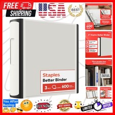 Heavy-Duty 3-Inch D-Ring Binder, White Large Capacity 3-Ring Binder with Po...