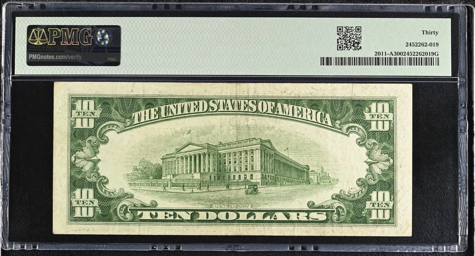 1950A $10 BOSTON Federal Reserve Note FRN #2011-A PMG 30 (AA BLOCK) 2 Pair 77's - Image 2 of 2