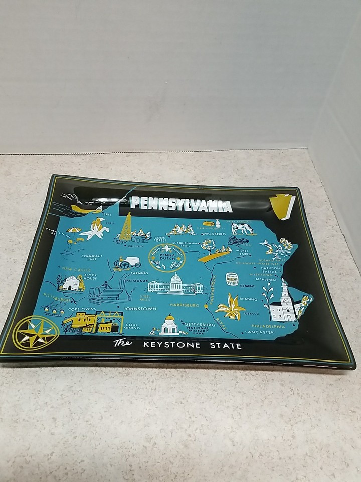 A kitschy mid-century Pennsylvania souvenir ashtray repurposed as a charming trinket dish — instant retro desk or shelf character.