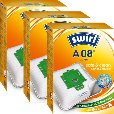 3 Packungen Swirl A 08 | 12 Staubsaugerbeutel | für AEG