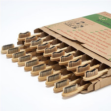 20 Count Bamboo Toothbrushes Soft Medium , Natural Wood Toothbrush Bulk, Eco-Fr