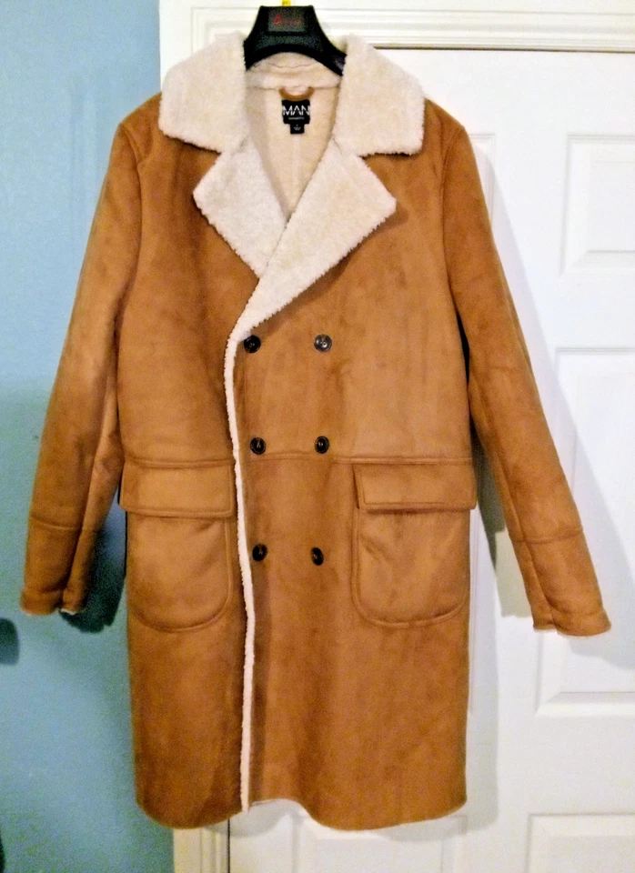 boohooman sherpa, forrado Borg, abrigo largo tostado, grande  Foto 4 de 4