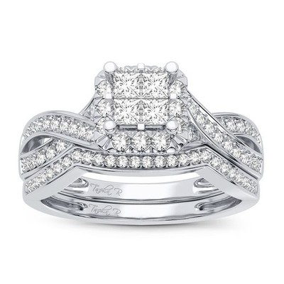14k Solid White 0.61 Ct Natural Diamond Bridal Ring & Matching Band Size 7