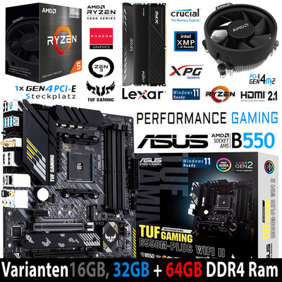 PC Bundle AMD Ryzen 5 5600GT Asus Tuf Gaming B550M-Plus Wifi II mit 16, 32 +64GB