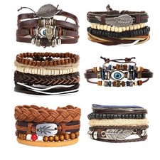 Bracciale in pelle PU intrecciata con perline per uomo e donna, bracciale rigido