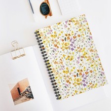 Wildflower Watercolor Pattern Spiral Notebook  Ruled Journal