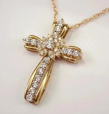 2 Ct Round Cut White Moissanite Women's Cross Pendant 14K Yellow Gold Plated