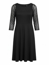 Talbots Black Ponte Mesh Dot Shift Dress 16 Cocktail LBD Sheath Party Evening