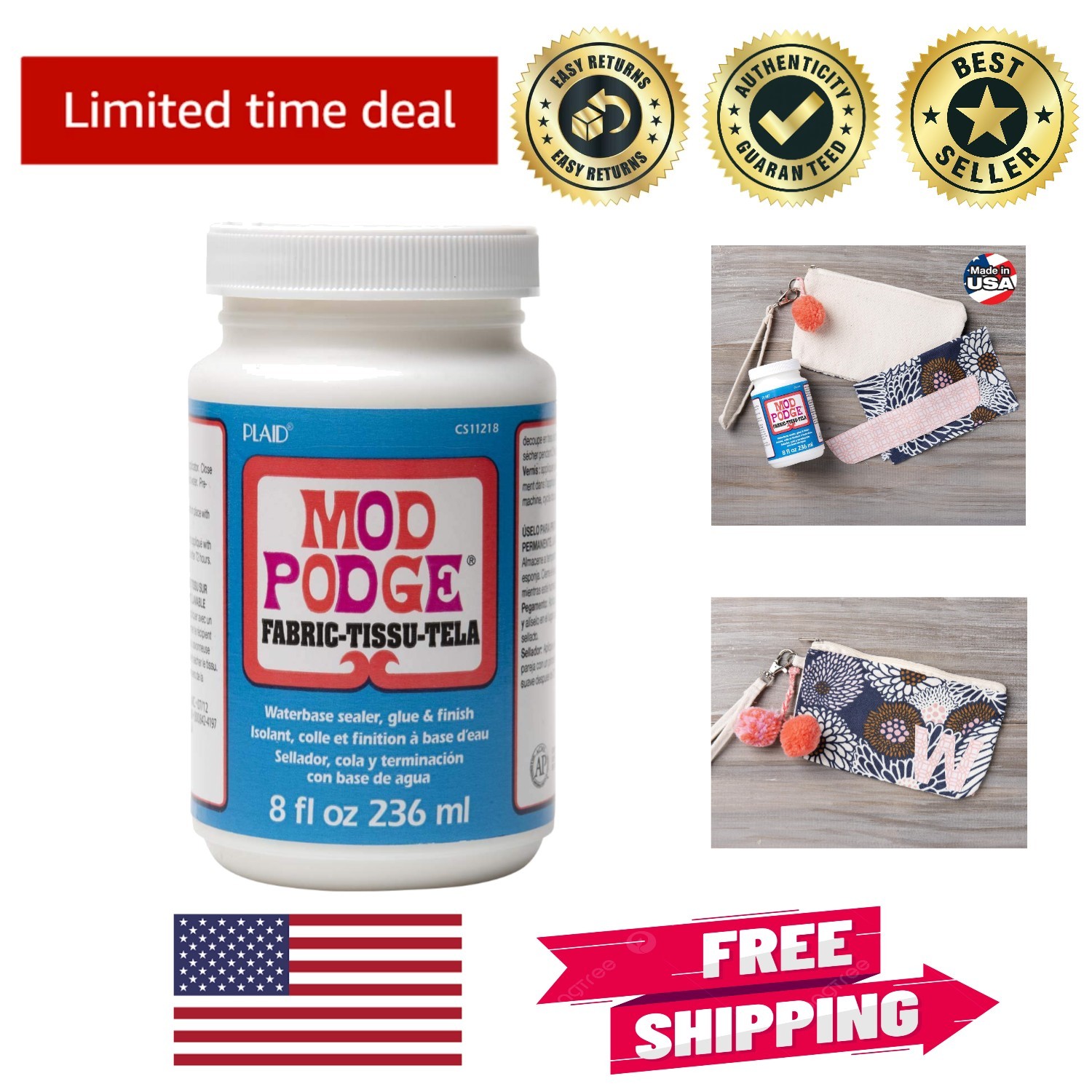 Versatile 8 oz Craft Glue - Non-Toxic & Perfect for Fabric Decoupage Projects