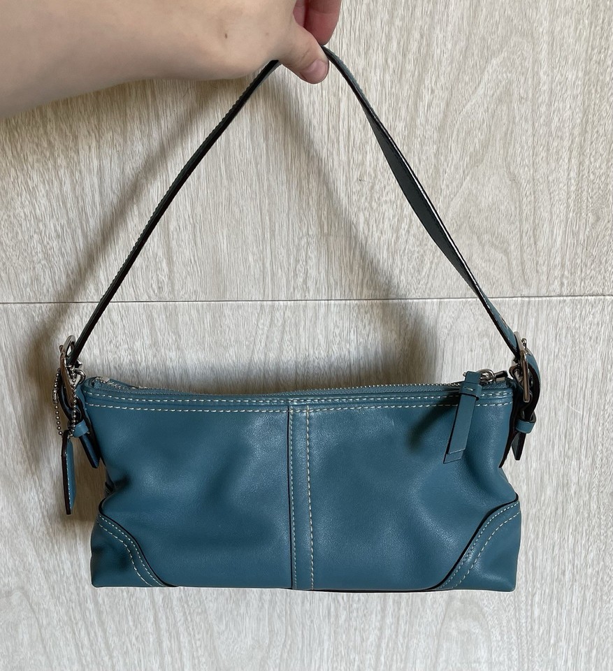 Coach Y2K Blue Aqua Hamptons East West Demi Baguette Shoulder Bag Purse READ