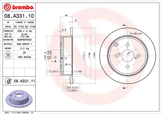Brembo 2 Bremsscheiben Coated Disc Line Voll 258 Mm (08.A331.11) |-image
