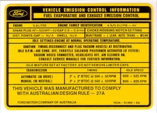 Ford V8 Exhaust Emission Decal XC 351 5.8 Yellow sticker engine Resto Country