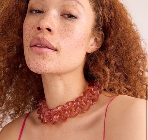 J Crew Made In Italy Pink Mauve Lucite Chain Chunky Link Collar Necklace NWT - Picture 9 of 12