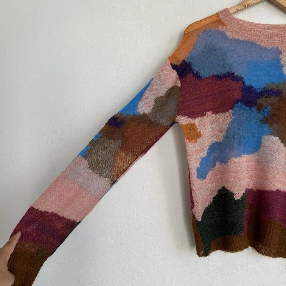 Suéter Dries Van Noten Mujer XS Tejido Intarsia Mohair Mezcla Lana Camuflaje Colorido Foto 3 de 4