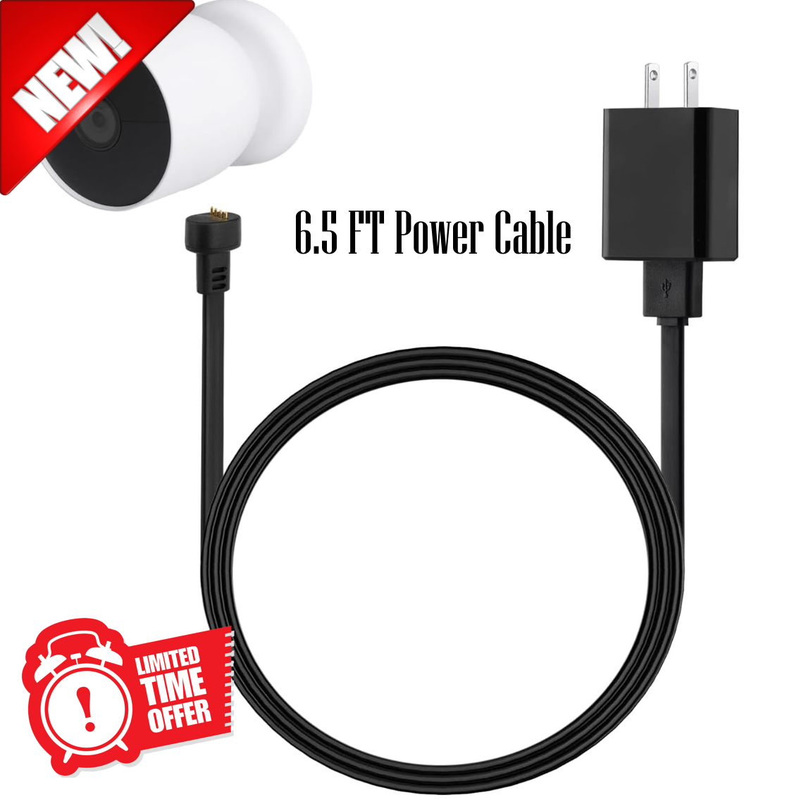 6.5Ft Power Adapter For Google Nest Cam Outdoor or Indoor, Battery