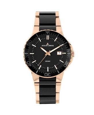 JACQUES LEMANS Men Analog Quartz Casual Watch Classic Dress Black Dial Waterproo