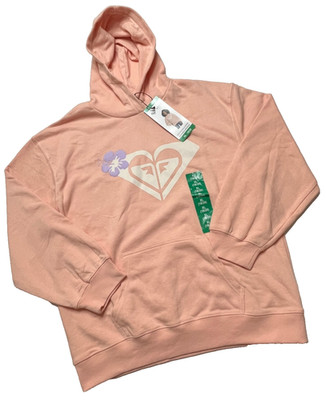 Roxy Girl Youth PullOver Washed Hoodie XL 18/20 Peach Pink Graphic Stretch NWT
