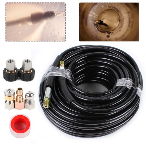 100FT 1/4 inch Hose Sewer Line And Drain Jetter Kit With Sewer Nozzle & Adapters