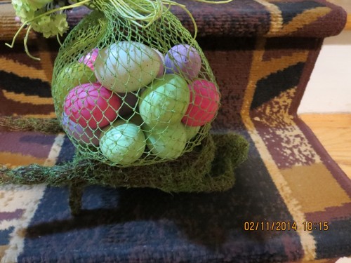 METAL WHEELBARROW COVERED IN FAUX MOSS WITH 20 EASTER EGGS--#E1-12 - Picture 9 of 24