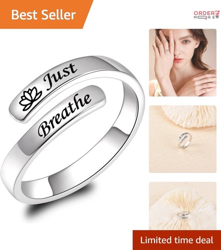 Adjustable Sterling Silver Ring Just Breathe Gift for Women & Teens