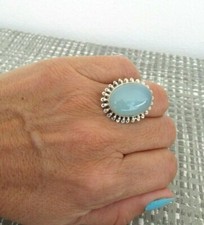 925 Silver 15mm Oval Chalcedony Cocktail Ring Sz 6 New