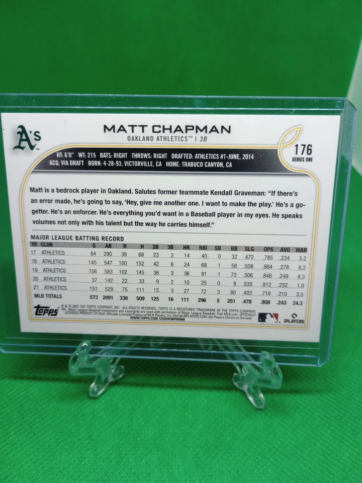 2022 Topps Series 1 Matt Chapman Image Variation SP Free Shipping - Image 2 of 2