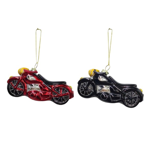 2 StüCk WeihnachtsanhäNger Motorrad 12 X 5 Cm Glas Baumschmuck Christbaumschmuck-image