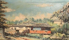 Vintage impressionist landscape village oil painting signed