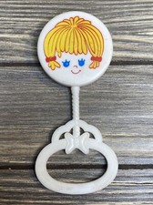 Vintage Baby Rattle Plastic White Pink Doll Face 5