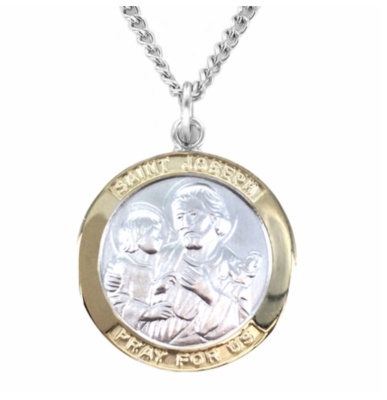 Sterling Silver Two Toned Saint Michael Medal in Fancy Gold Toned Sett Sterling Silver Two-tone Cross \u0026 Saint Michael Pendant Necklace for Men