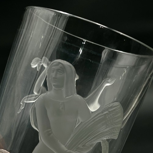 Verlys Art Deco Crystal Glass Vase Signed Carl Schmitz Dated 1940 Raised Seasons - Picture 19 of 22